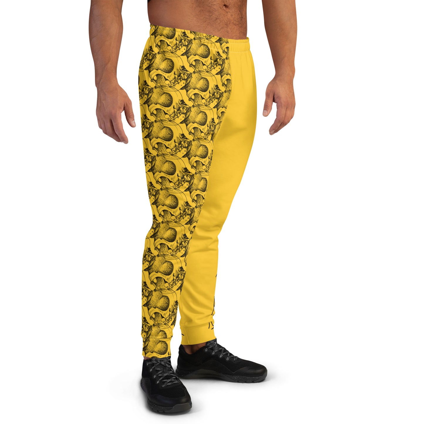 Margi original design tattoo technique drawing boston terrier skull repeated patern margi logo yellow Great for your workout, even better just to wear sitting in your couch! They're soft on the outside, and even softer on the inside. Feels like wearing nothing (if you're into that). And all of this in a obnoxious yellow pants, whats more to love? Design is the BostonT skull, on repeat. Techinique: sublimation for supreme quality