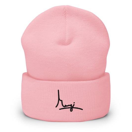 Margi logo beanie embroidery embroided original design hand drawn illustration pink