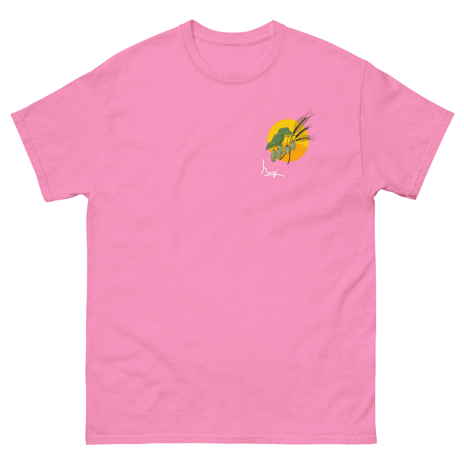 Margi Beer T-shirt original design hop pink front hand drawn illustration