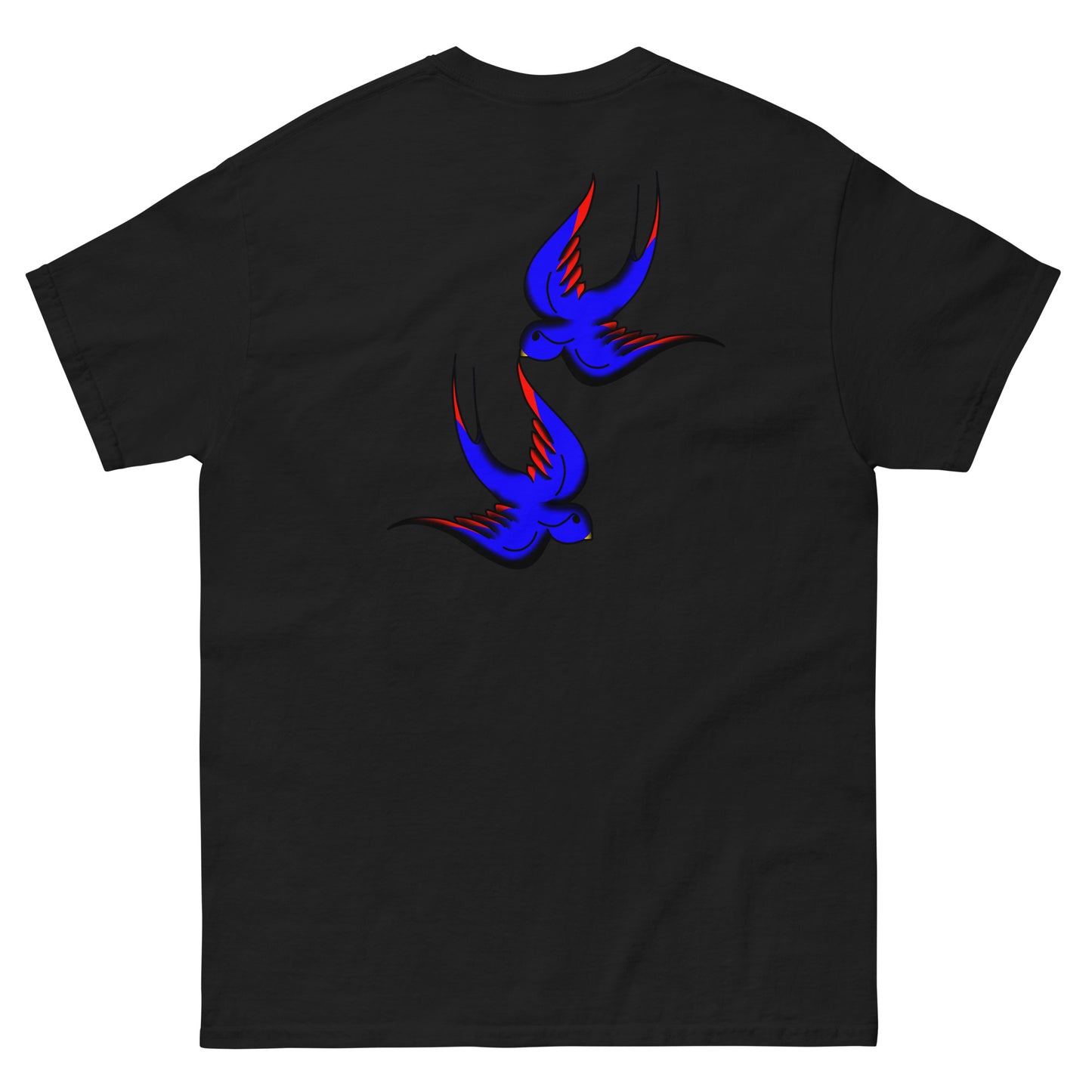 Margi logo t-shirt swallow bird original flash old american tattoo style drawing original design hand drawn illustration black back