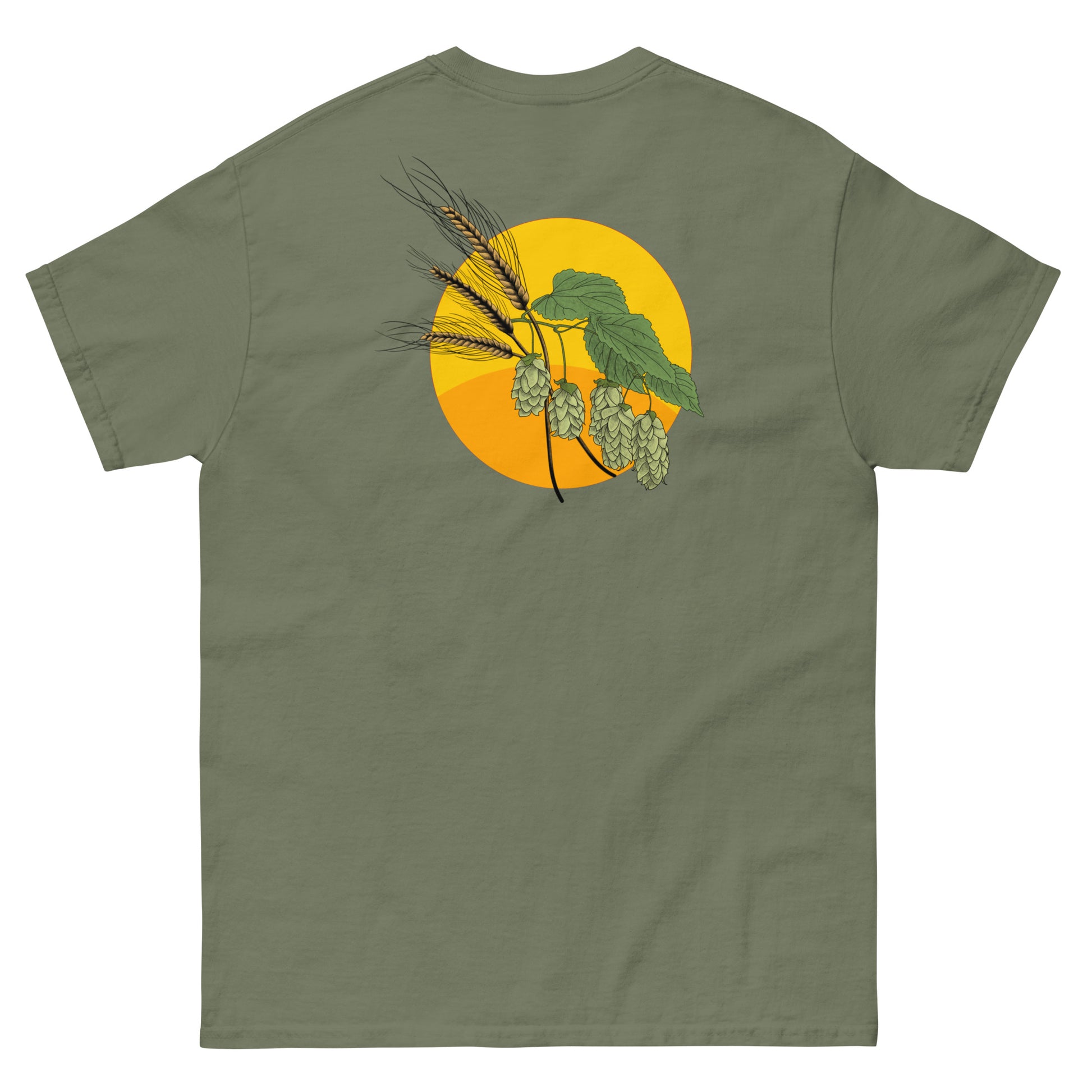 Margi Beer original T-shirt design hop militairy green back hand drawn illustration