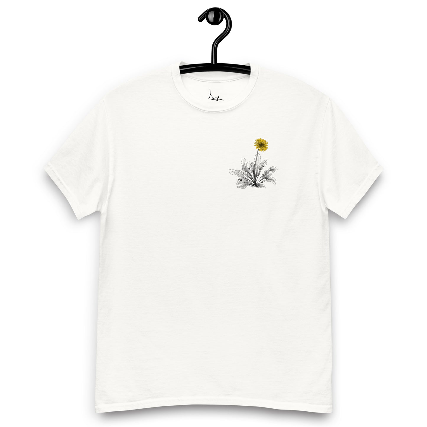 Margi dandelion black white yellow t-shirt original design hand drawn illustration white