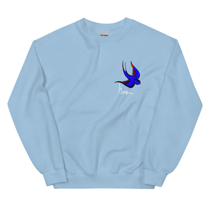 Margi logo sweatshirt swallow bird original flash old american tattoo style drawing original design hand drawn illustration light blue