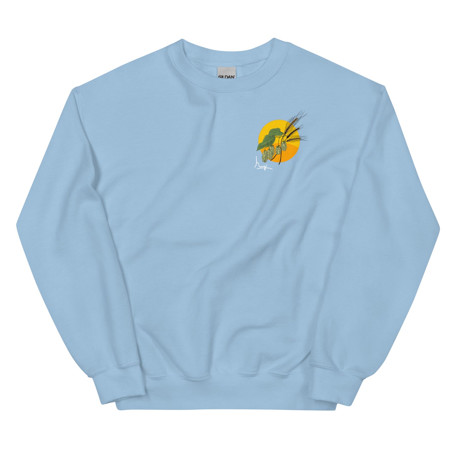 Margi Beer Sweatshirt original design hop Light blue front hand drawn illustration