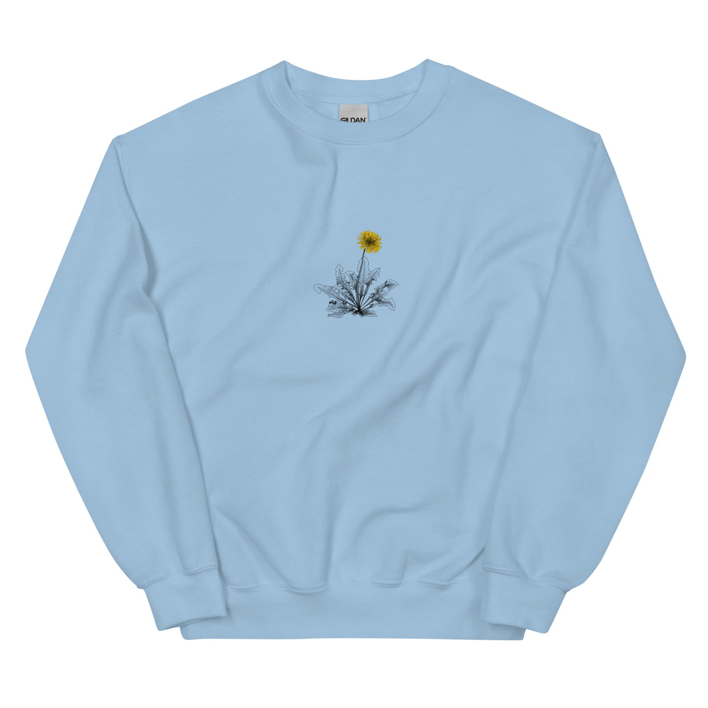 Margi dandelion black white yellow sweatshirt original design hand drawn illustration light blue