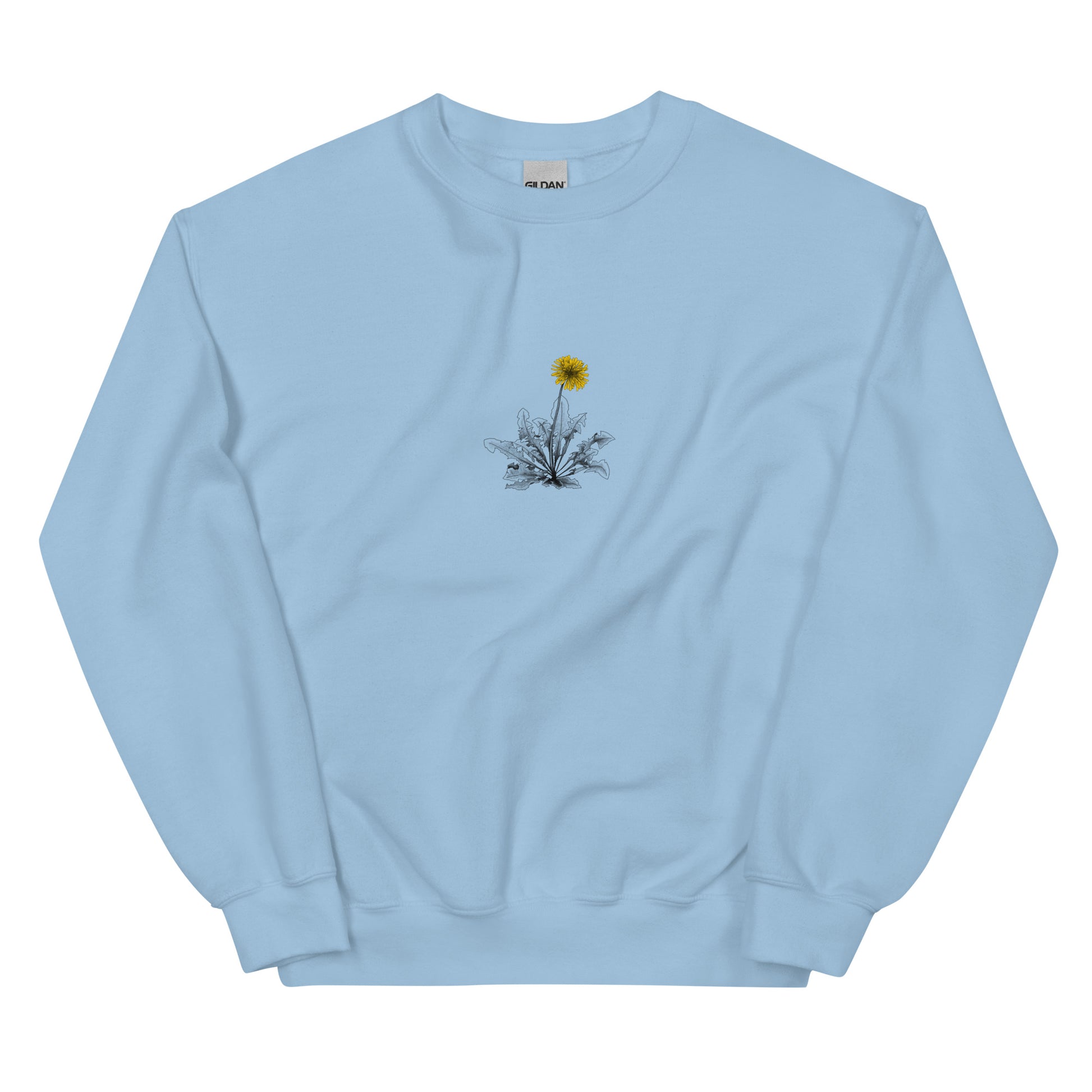 Margi dandelion black white yellow sweatshirt original design hand drawn illustration light blue