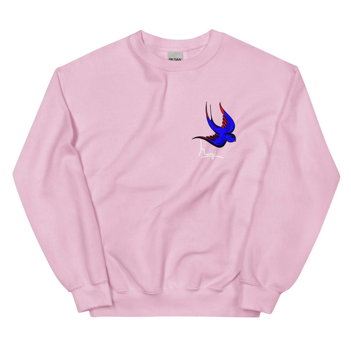 Margi logo sweatshirt swallow bird original flash old american tattoo style drawing original design hand drawn illustration pink