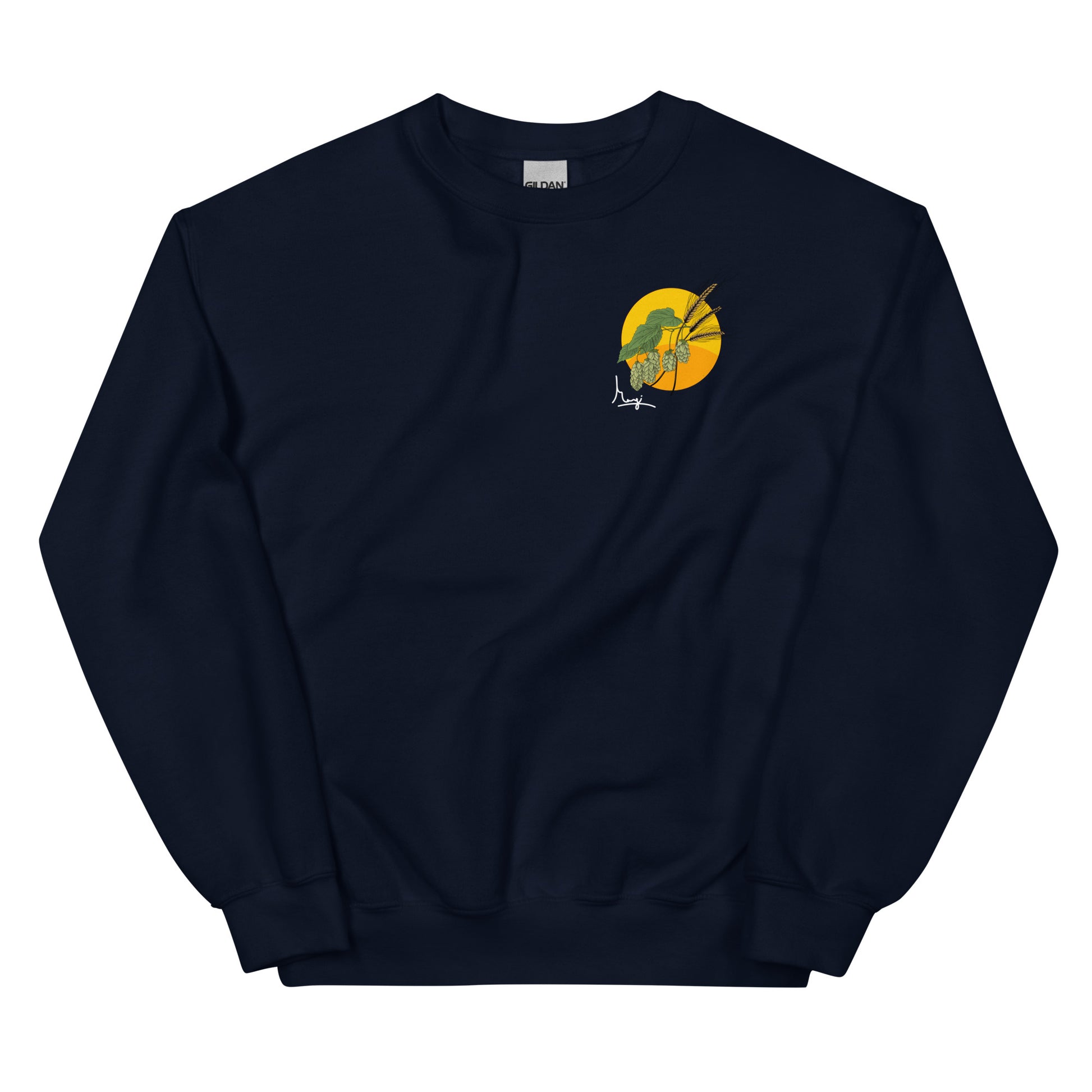 Margi Beer Sweatshirt original design hop Navy front hand drawn illustration