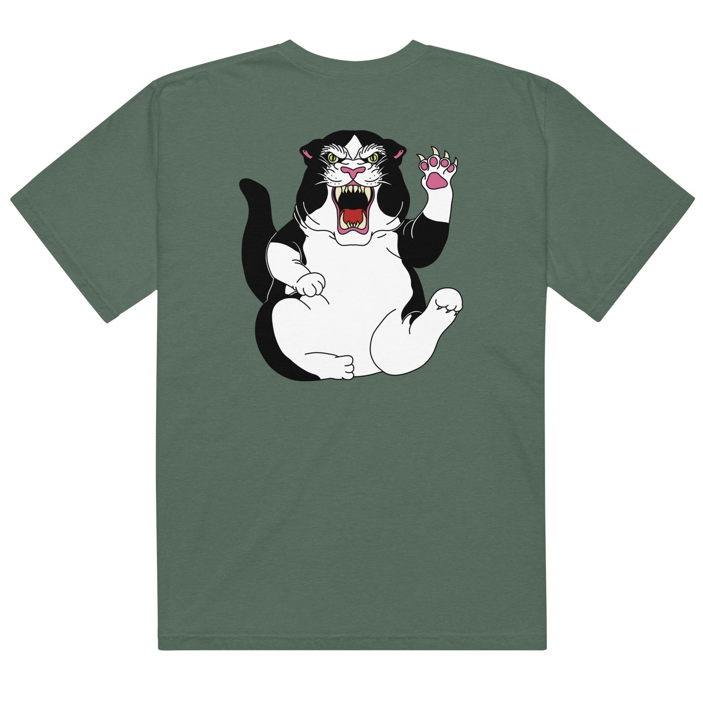 Design: "Fierce"

This design features a hand-drawn illustration based of my cat Pandora,... who is both fierce and a little chubby. 
T-shirt, cat, margi, margistore spurce back