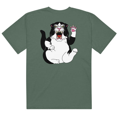 Design: "Fierce"

This design features a hand-drawn illustration based of my cat Pandora,... who is both fierce and a little chubby. 
T-shirt, cat, margi, margistore spurce back