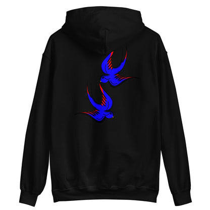 Margi logo hoodie swallow bird original flash old american tattoo style drawing original design hand drawn illustration black back