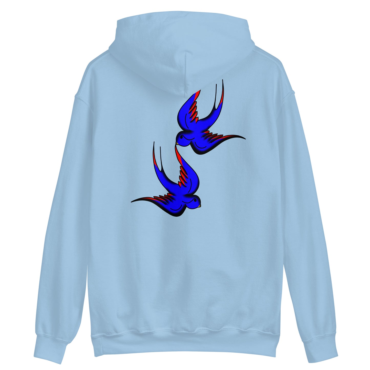 Margi logo hoodie swallow bird original flash old american tattoo style drawing original design hand drawn illustration light blue  back