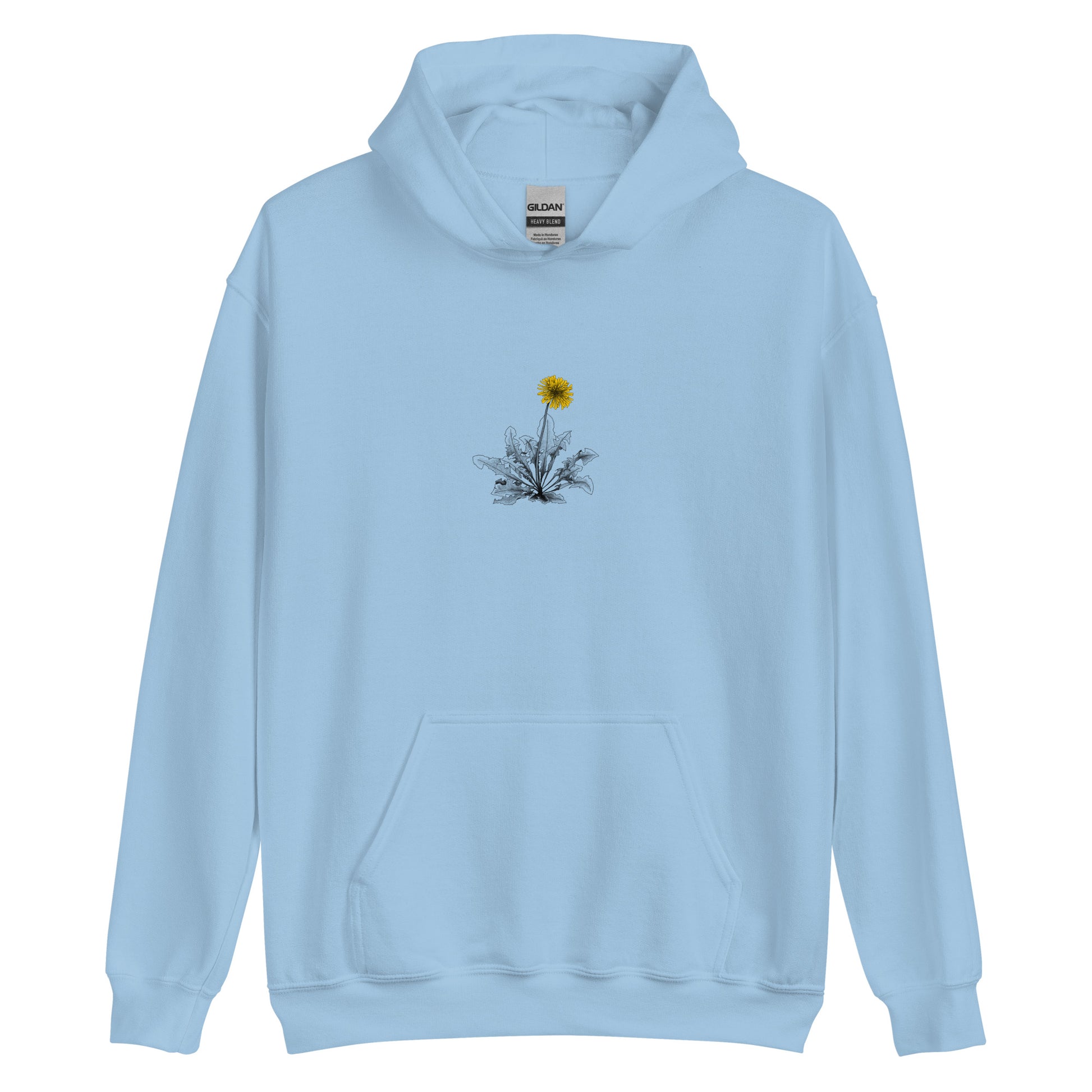 Margi dandelion black white yellow hoodie original design hand drawn illustration light blue