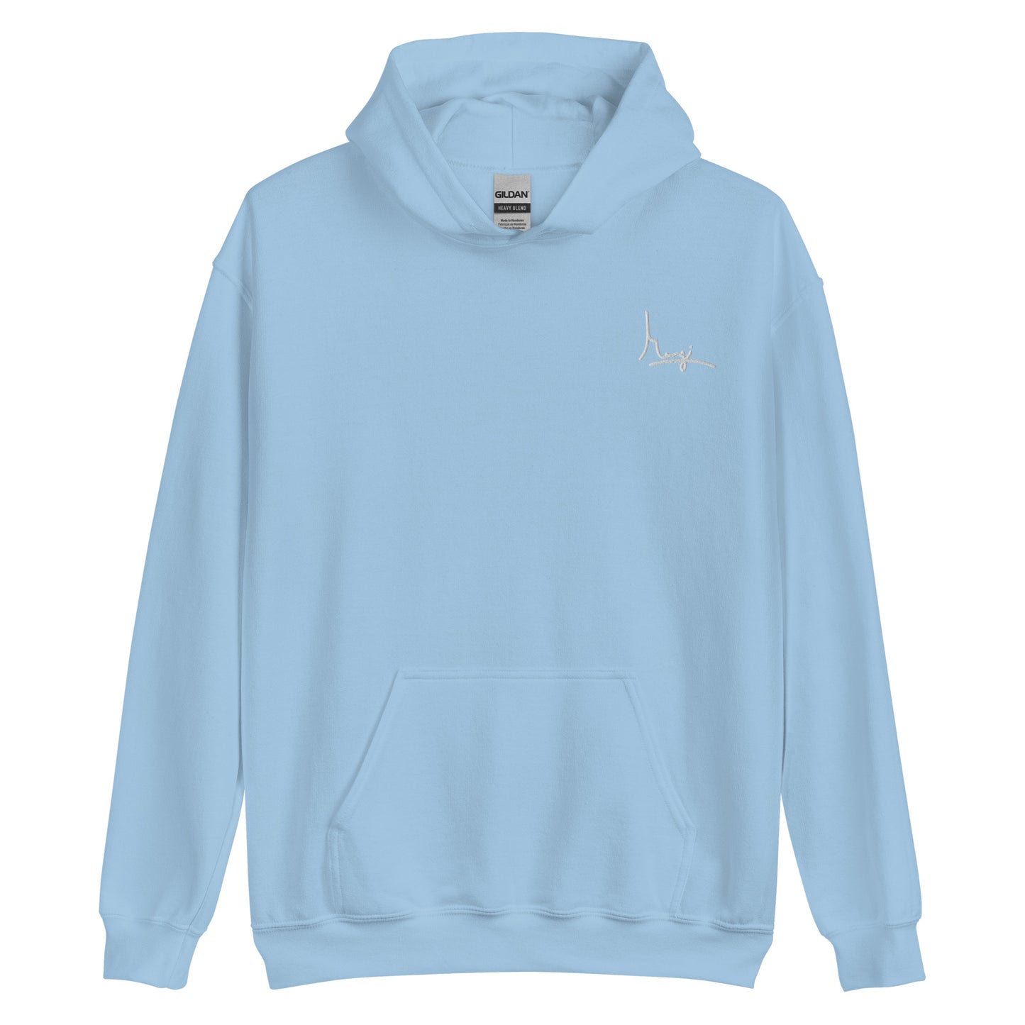 Margi logo hoodie embroidery embroided original design hand drawn illustration light blue