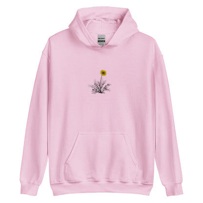 Margi dandelion black white yellow hoodie original design hand drawn illustration pink