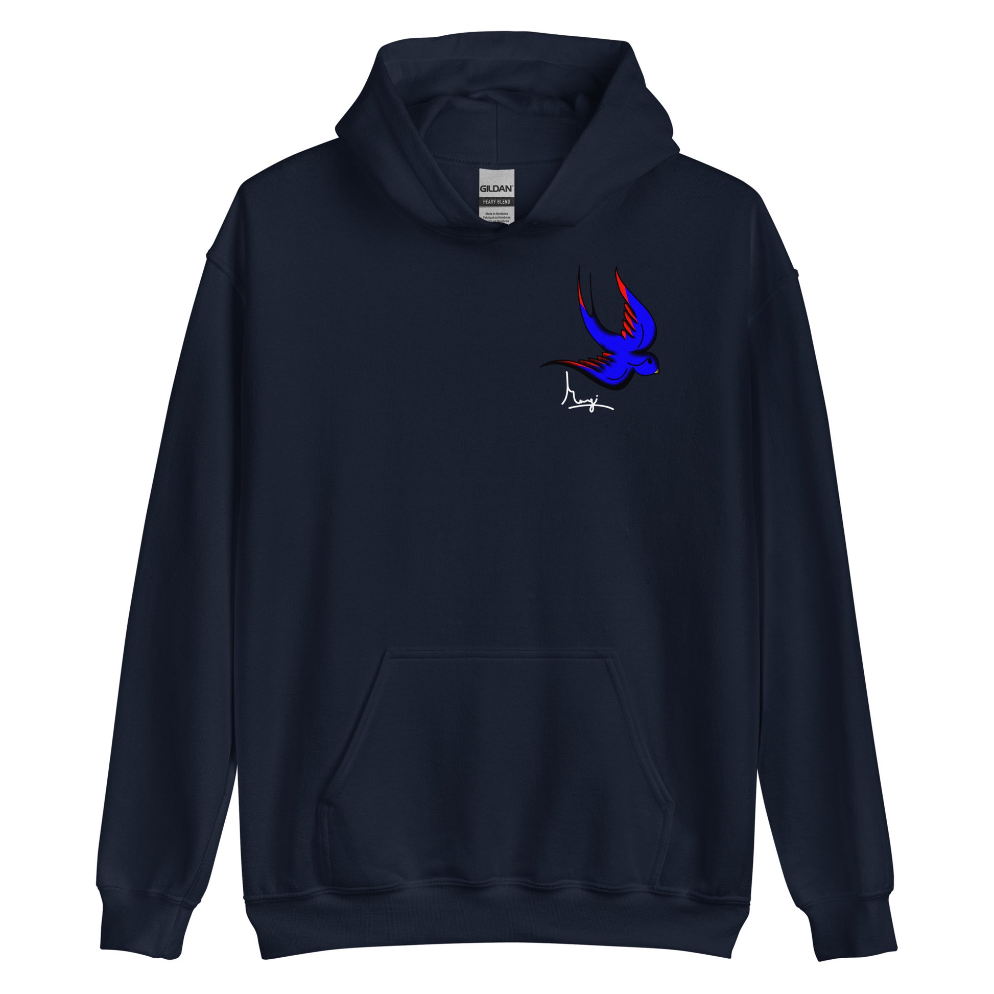 Margi logo hoodie swallow bird original flash old american tattoo style drawing original design hand drawn illustration navy 