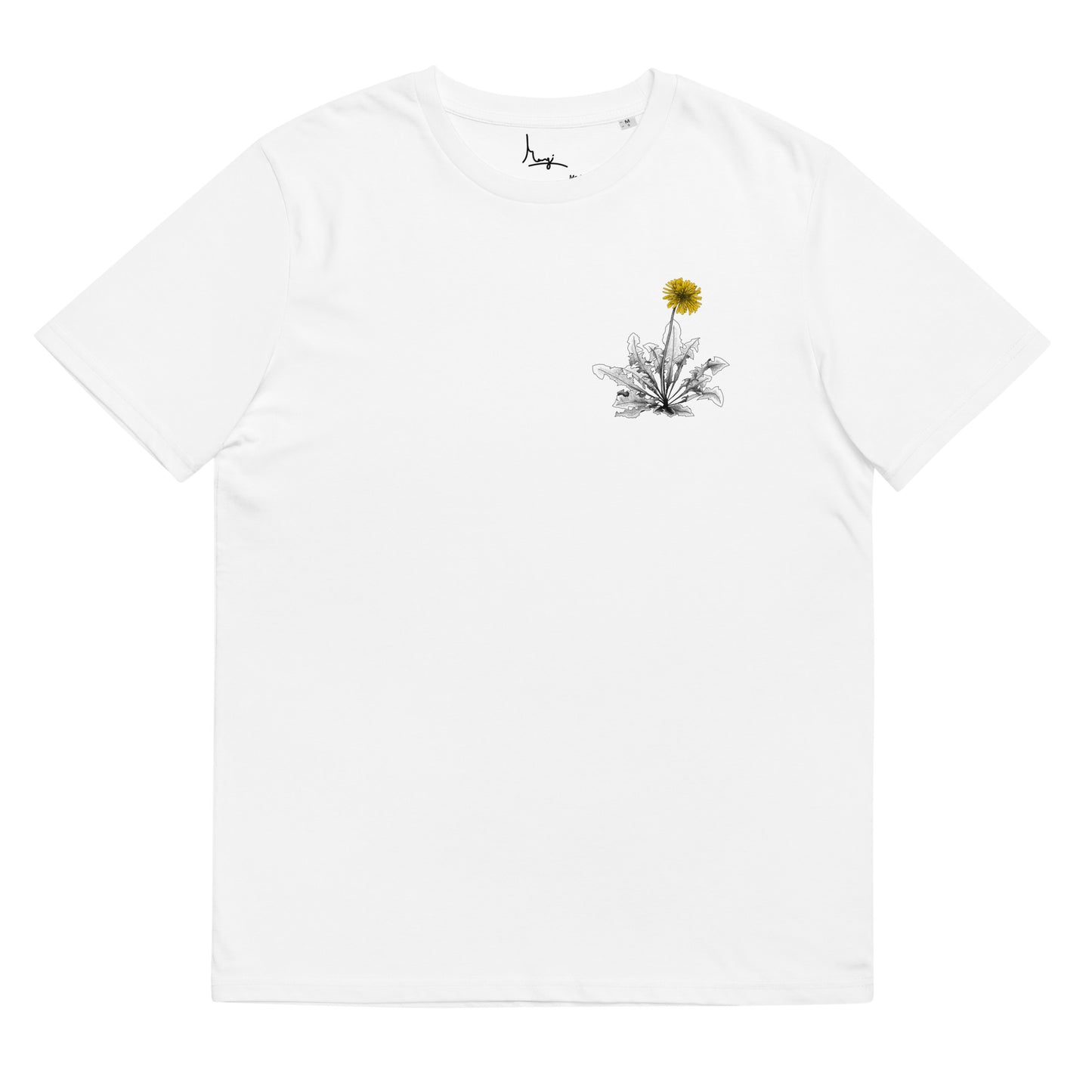 Margi dandelion black white yellow t-shirt original design hand drawn illustration white