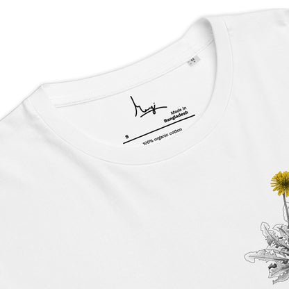 Margi dandelion black white yellow t-shirt original design hand drawn illustration white