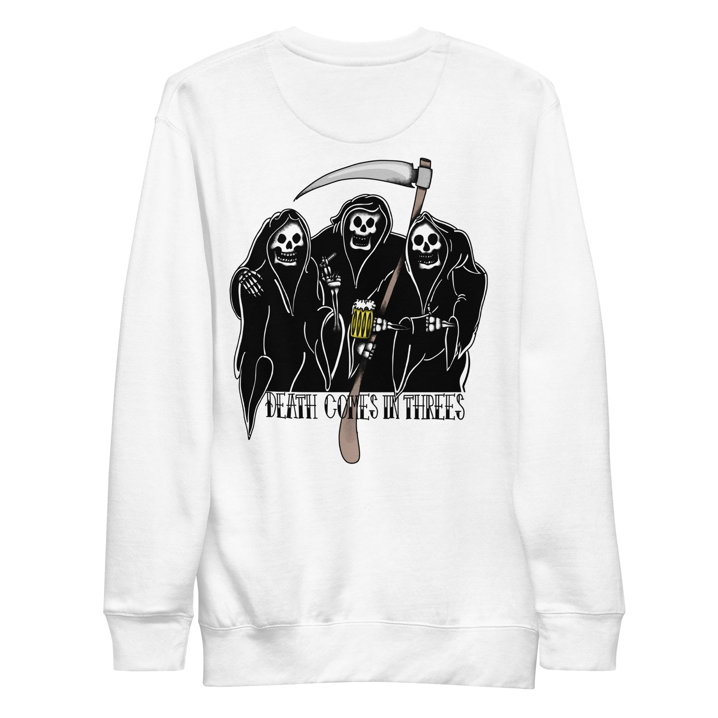 Margi design unique handdrawn original premium sweatshirt reapers back white