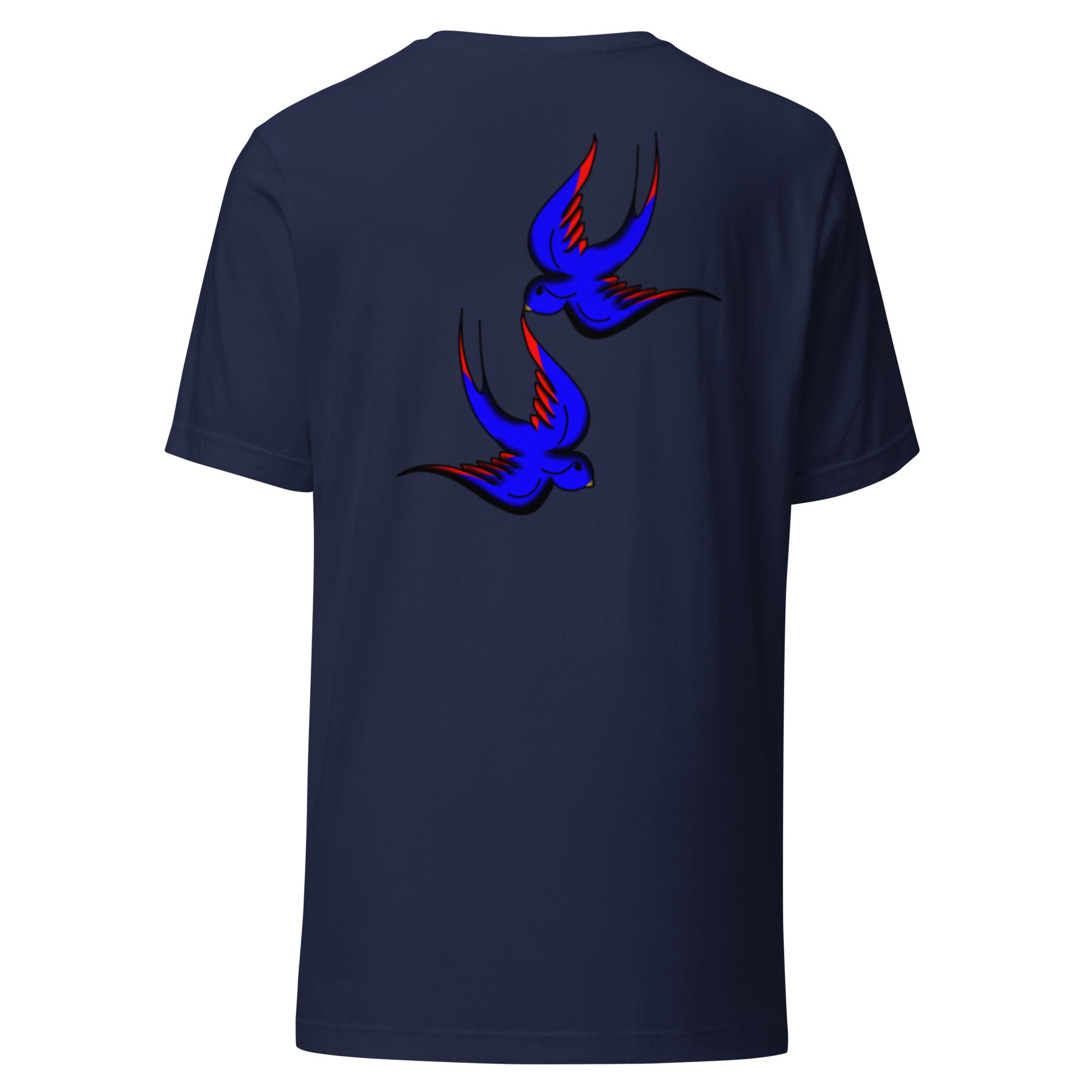 Margi logo t-shirt swallow bird original flash old american tattoo style drawing original design hand drawn illustration navy back