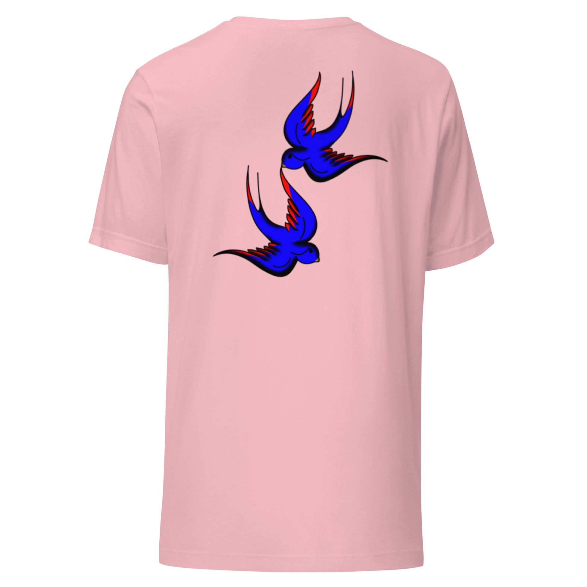 Margi logo t-shirt swallow bird original flash old american tattoo style drawing original design hand drawn illustration pink back