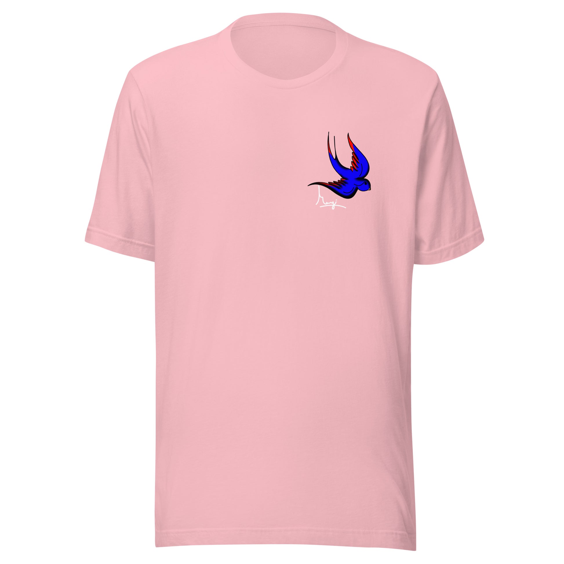 Margi logo t-shirt swallow bird original flash old american tattoo style drawing original design hand drawn illustration pink